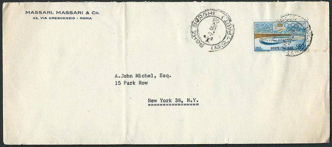 ITALY 1956 60L Olympics single franking cover to USA......................41254