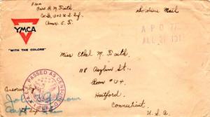 United States A.E.F. World War I Soldier's Free Mail 1918 A P O 773 Type A801...
