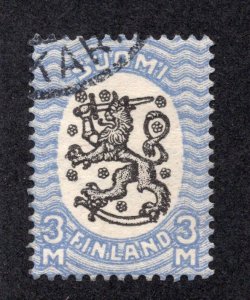 Finland 1927 3m chalky blue & black Saariben Arms, Scott 149 used, value = 65c