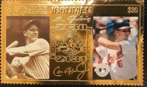 St. Vincent 1996 SC# GS1106 Iron Men Baseball, Ripken & Gehrig, Gold Sheet - MNH