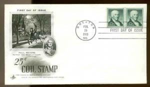 1059A COIL LINE PAIR 25c LIBERTY SERIES  FDC WASHINGTON, DC ARTCRAFT CACHET