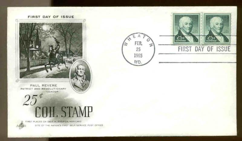 1059A COIL LINE PAIR 25c LIBERTY SERIES  FDC WASHINGTON, DC ARTCRAFT CACHET