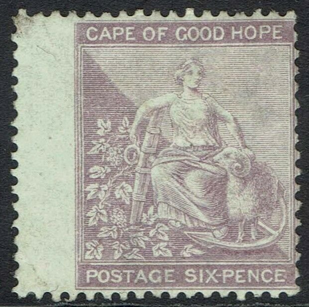 CAPE OF GOOD HOPE 1864 HOPE SEATED 6D WMK CROWN CC WITH FRAMELINE