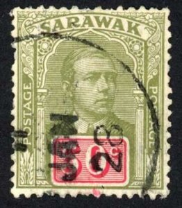 Sarawak SG60 50c Olive-green and Carmine Cat 15 pounds