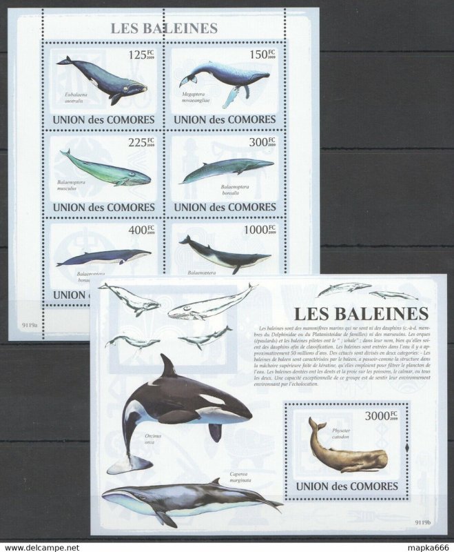 2009 Comoros Fish & Marine Life Whales Baleines Kb+Bl ** Uc055