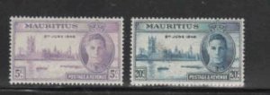 MAURITIUS #223-224 1946 PEACE ISSUE MINT VF LH O.G bb