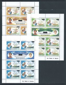 Montserrat #O56-61 NH 3 Royal Wedding Sheetlets of 7 Surcharged