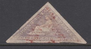 Cape of Good Hope Sc 5, SG 7 used 1858 6p Hope Seated Triangular, Die B, scarce