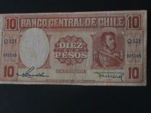 CHILE-CENTRAL BANK OF CHILE-SANTIAGO 10 PESOS-CIRCULATED-VF- VERY OLD NOTE