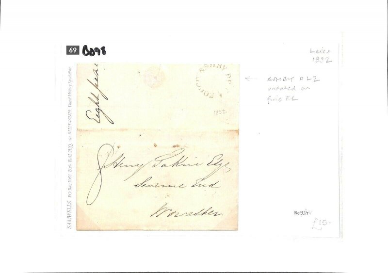 GB Cover Leics *ASHBY-DE-LA-ZOUCH* Undated Circle Fine EL Worcester 1832 BD98 