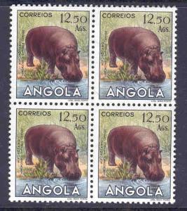 ANGOLA 379 MINT HIPPOPOTAMUS BLOCK OF 4