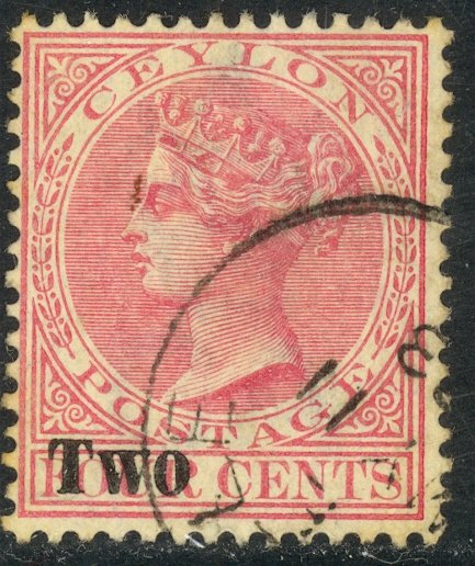 CEYLON 1888-90 QV 2c on 4c Surcharged Portrait Issue Sc 146 VFU