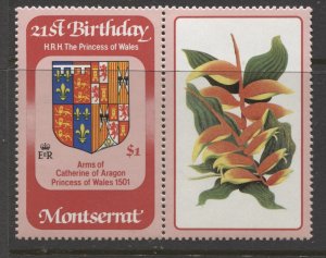 STAMP STATION PERTH Montserrat #485+Label Princess Diana 21st Birthday MNH 1982