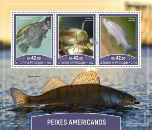 St Thomas - 2021 American Fish, Catfish, Bass - 3 Stamp Sheet - ST210520a