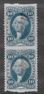 R36b Used, 10c. Inland Exchange, Vert. Pair , scv: $82.50, FREE INSURED SHIPPING