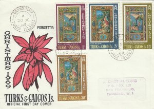 Turks & Caicos Scott 196-9 FDC - 1969 Christmas Issue