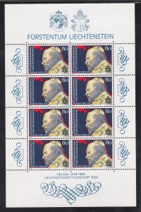 Liechtenstein # 766, Pope John Paul II, Sheet of Eight, NH, 1/2 Cat.