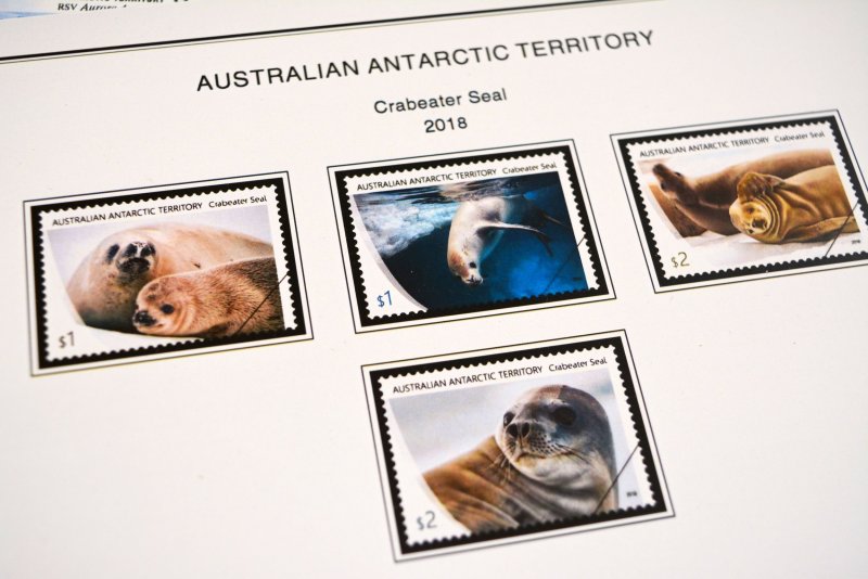 COLOR PRINTED AUSTRALIAN ANTARCTIC 1957-2020 STAMP ALBUM PAGES (44 illus. pages)