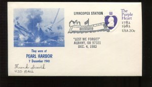 Frank Susnik USS Rail Pearl Harbor Survivor Signed Cover LV6404