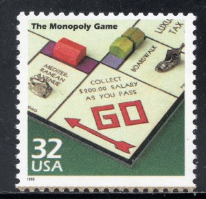 1998 The 1930s The Monopoly Game Single 33c Postage Stamp, Sc# 3185o, MNH, OG