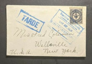 1929 Cartagena Colombia Cover to Wellsville New York USA Tarde Aux