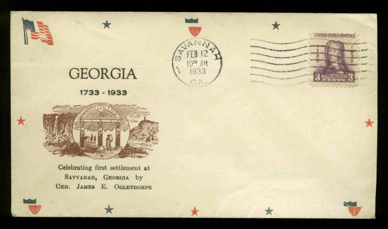 726 GEORGIA FDC SAVANNAH, GA PLANTY P12 JOHN GILL CACHET