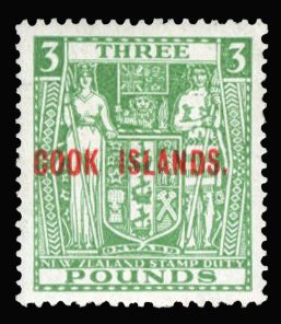 Cook Islands #107 Cat$400, 1932 £3 light green, lightly hinged