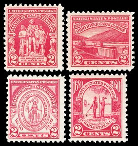 Scott 680,681,682,683 2c Red Issues Mint F-VF OG NH Cat $4.35