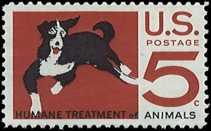 U.S. Scott # 1307  1966 5c redsh brn & blk Litho& Dog  mint-nh- vf