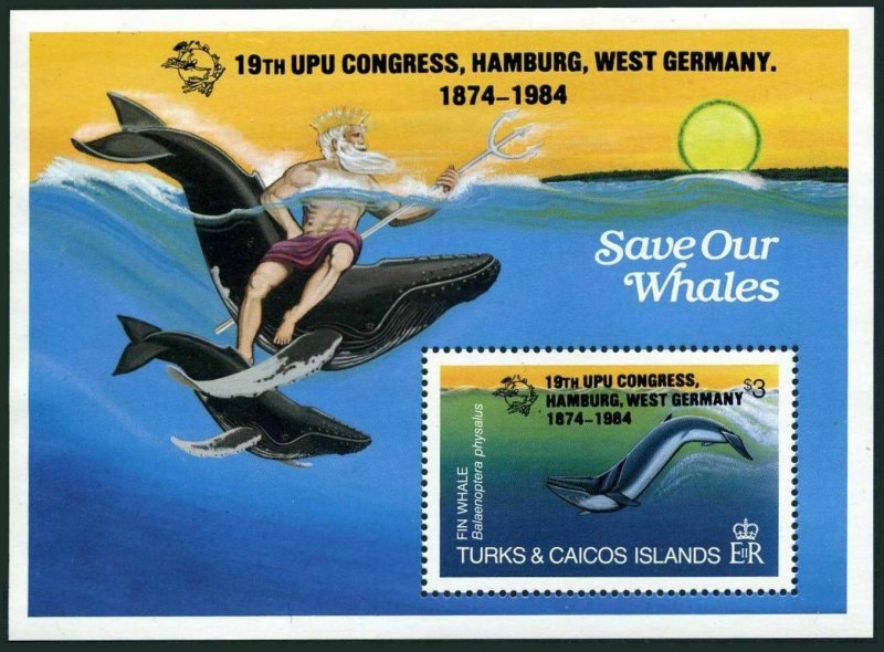 Turks & Caicos 639,MNH.Michel 701 Bl.50. 19th UPU Congress,Save Our Whale,1984.