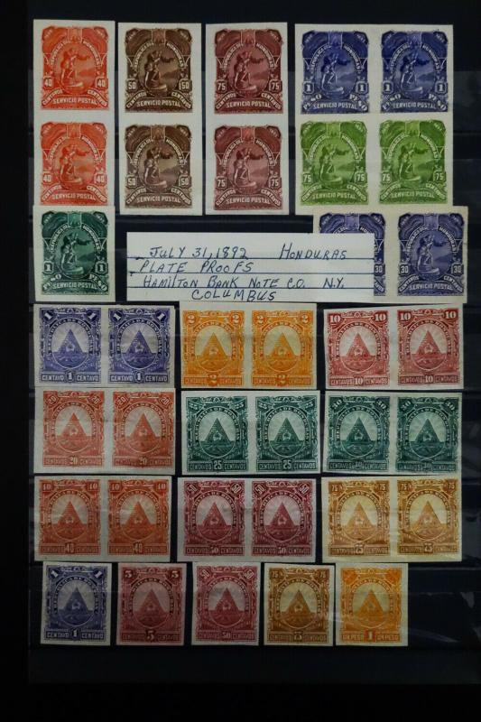 South America 1800's Stamp Proof Collection Good Honduras & El Salvador Sections