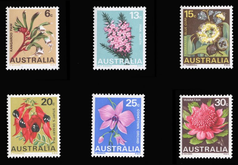 Australia #434-439 Cat$14.45, 1968 State Flowers, set of six, never hinged