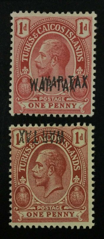 MOMEN: TURKS & CAICOS SG #140a,140d DBL/INV OVPT 1917 MINT OG H £245 LOT #61968
