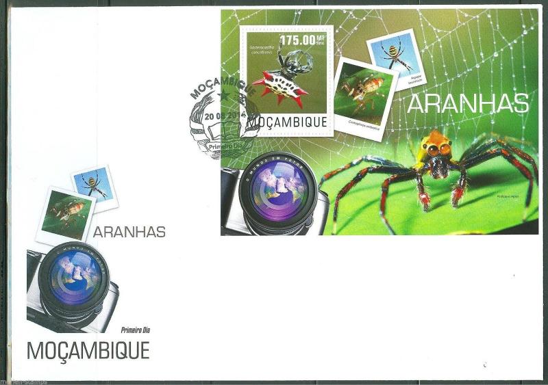 MOZAMBIQUE  2014  SPIDERS  SOUVENIR SHEET FIRST DAY COVER