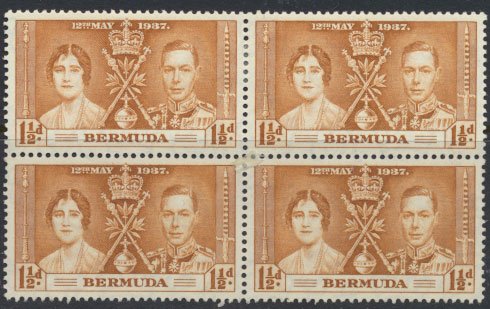 Bermuda  SG 108 SC# 116 Mint Block x 4 Coronation 1937 see details and scan