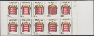 MONACO Sc # 1609a MNH CPL BOOKLET of 10 COAT of ARMS