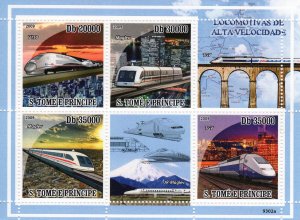 Sao Tome and Principe 2009 Speed Trains TGV-MAGLEV Sheetlet (4v+2L) MNH