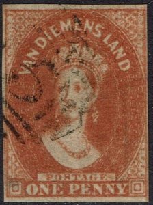 TASMANIA 1857 QV CHALON 1D IMPERF WMK '1' USED