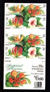 USA BOOKLET SC# 3313B TROPICAL FLOWERS $0.33c.- 20 S.A. MNH - PL# S11111
