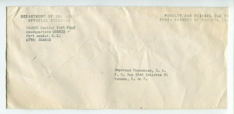 Canal Zone OX6 Officially Sealed Stamps Dept Army Cover Tied w/ FORT DAVIS CCL!!