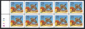 United States 2283a 25¢ Pheasant (1988). Booklet pane of 10. MNH