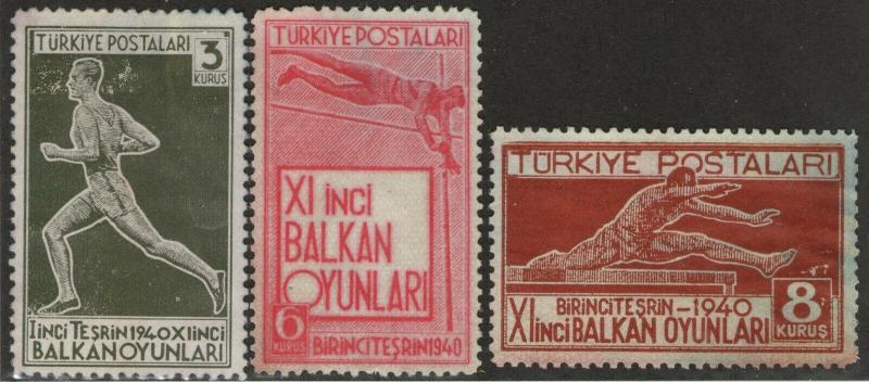 TURKEY MNG or Used Scott # 855-857 Balkan Olympics - faults (3 Stamps) -2