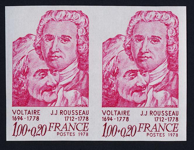 France B509 imperf pair MNH Voltaire & Rousseau