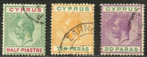 Cyprus Scott 61a,62-63 UFH - King George V, Wmk 3 - SCV $4.35