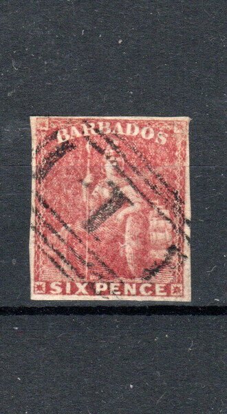 Barbados 1858 6d Deep Pink Red Britannia Sg 11a Fu-