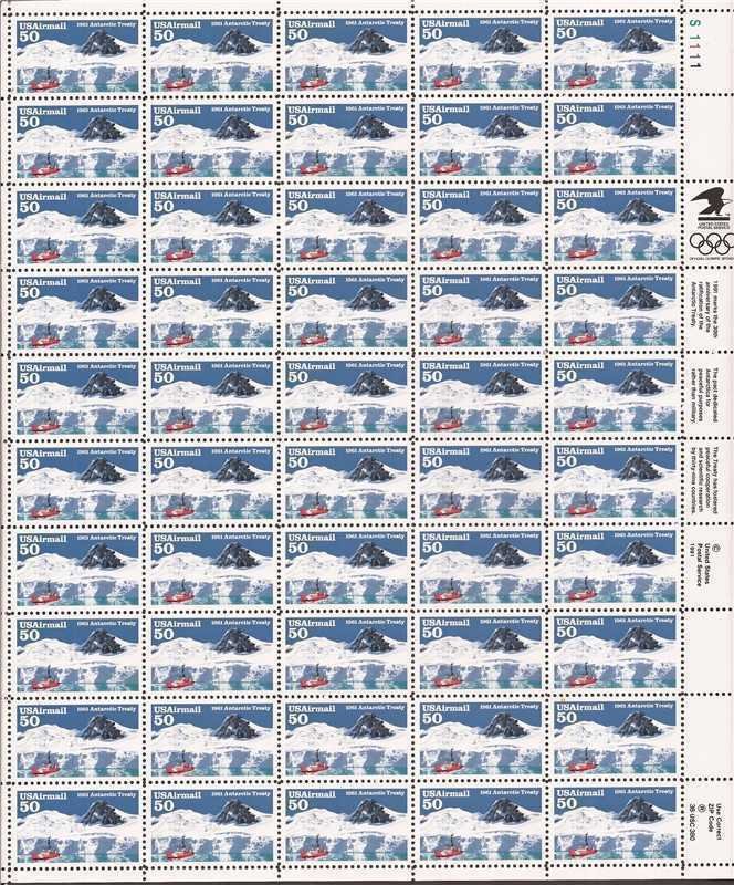 US Stamp - 1991 50c Antarctic Treaty Airmail - 50 Stamp Sheet #C130 ...
