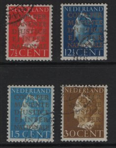 Netherlands  #O16-O19  cancelled  1940  Court international de justice overprint