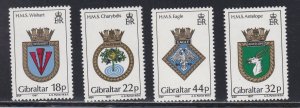 Gibraltar # 501-504, Royal Navy Ship Crests, NH, 1/2 Cat.