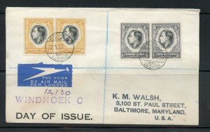 SOUTH-WEST AFRICA 1937 CORONATION  REG-FIRST DAY COVERS MAILED TO BALTIMORE MD