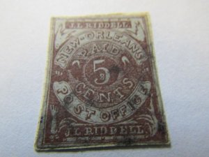 US-CSA Stamps, New Orleans LA. 5c Brown on Bluish, Sc.# 62X4 used, on piece,1861